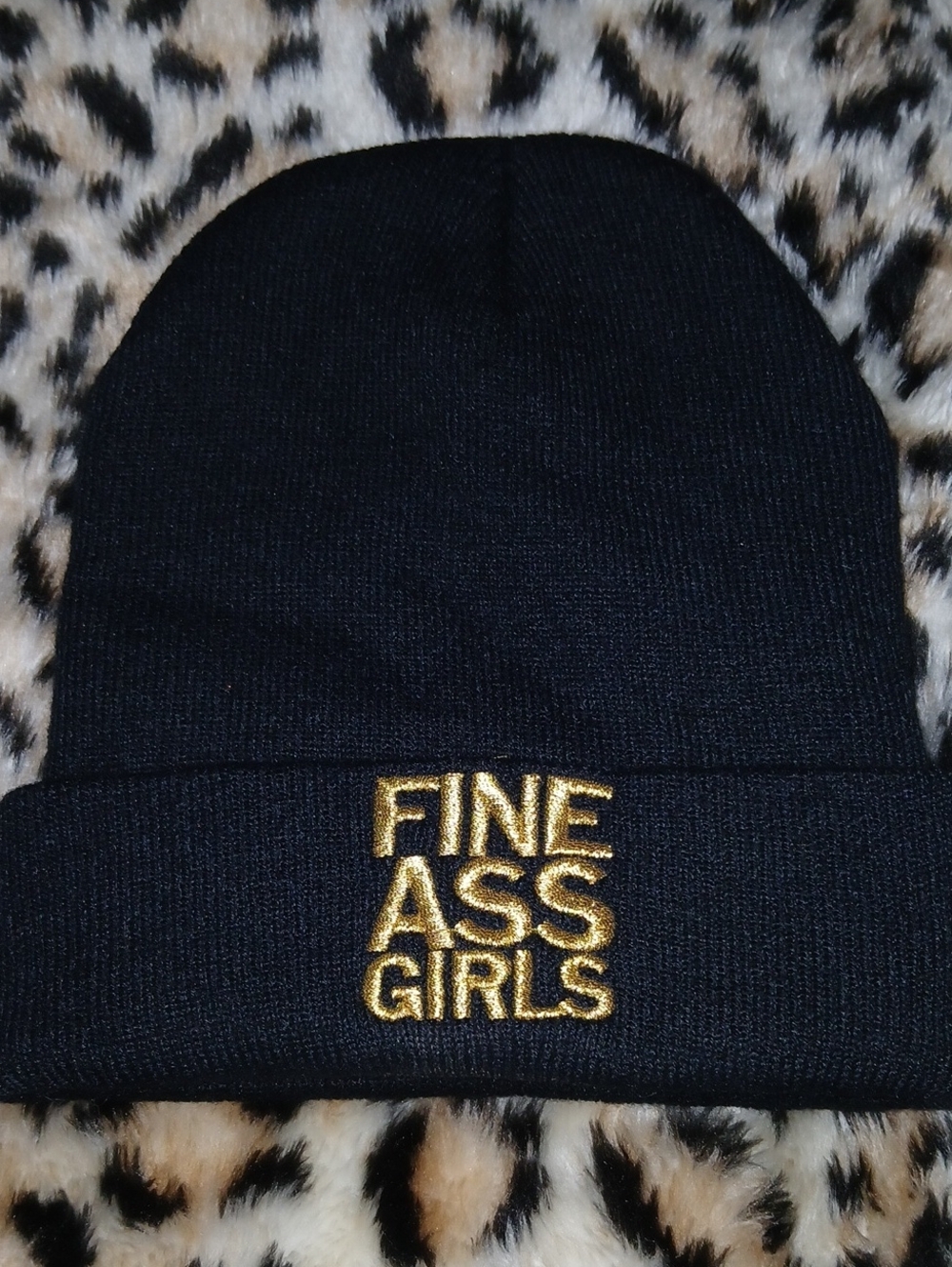 Fine Ass Girls Embroidered Black Beanie with Gold Lettering